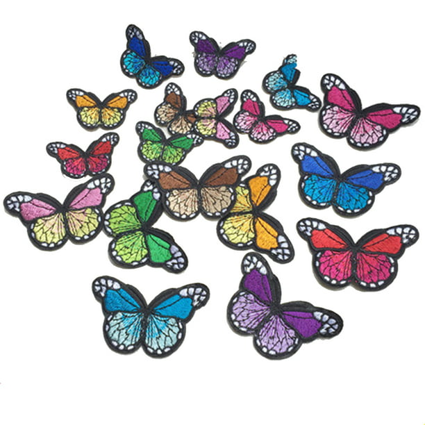 butterfly iron on patch badge red blue orange green pink